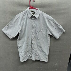 Bruno Shirt Mens Medium Gray Striped Short Sleeve Button Up Sueded Microfiber